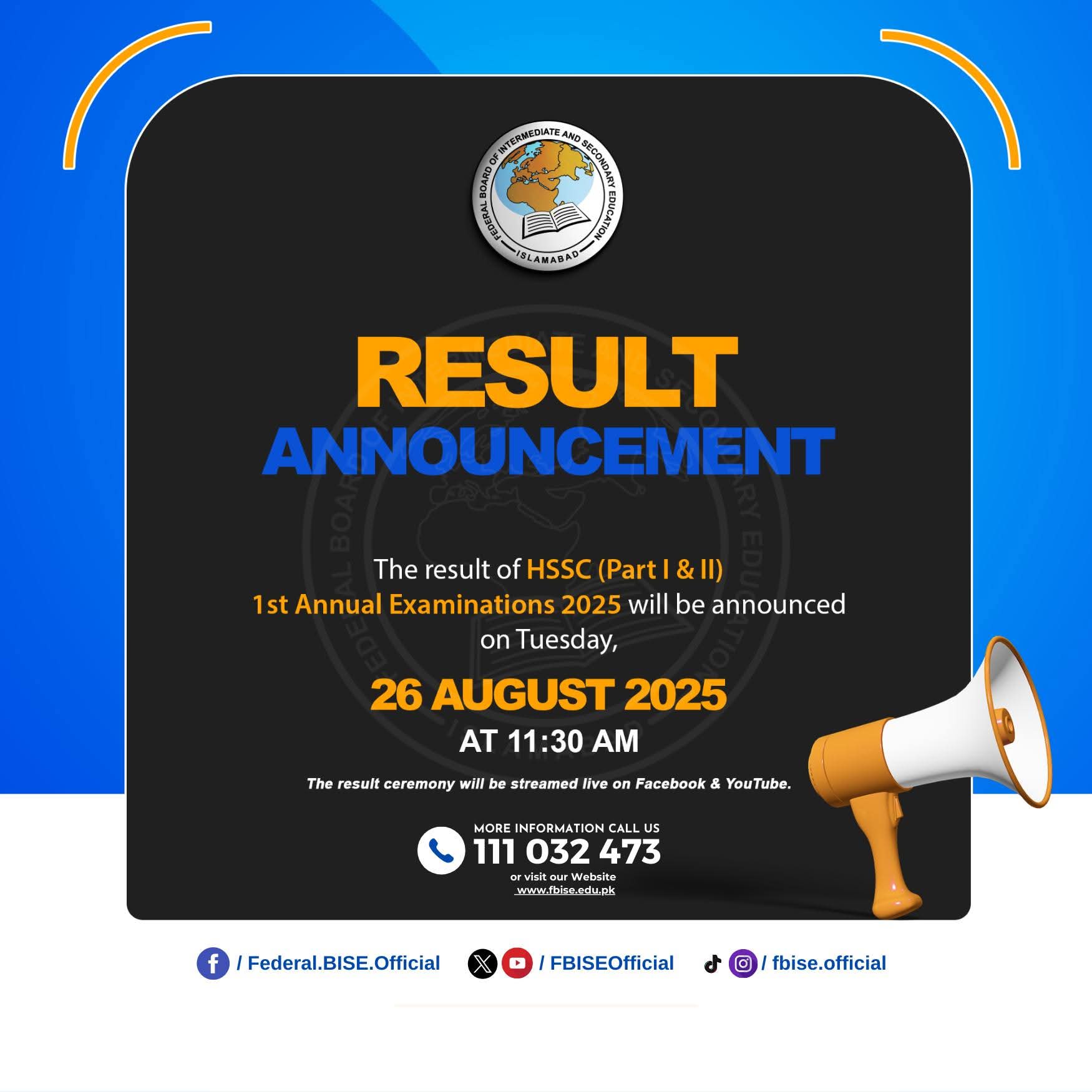FBISE HSSC 2nd Year Result 2025 Announcement