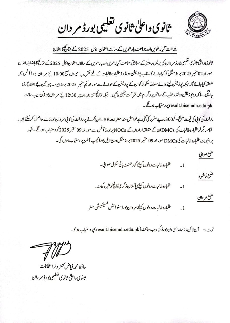 Bise Mardan Board FA/FSC Result 2025